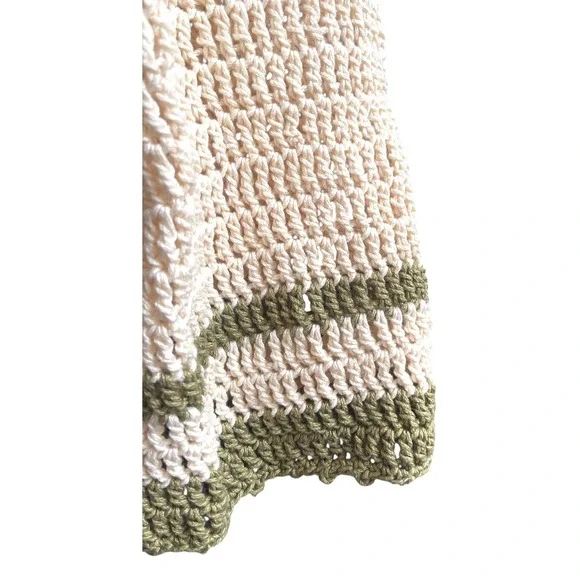 Crochet Tie Front Cream Green Long Sleeve Cardigan S‎ - Picture 3 of 5